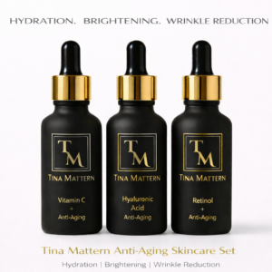 Tina Mattern Anti-Aging Skincare Set with vitamin C hyaluronic acid and retinol serums