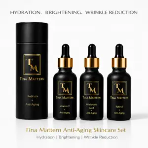 Tina Mattern Anti-Aging Skincare Set with vitamin C hyaluronic acid and retinol serums