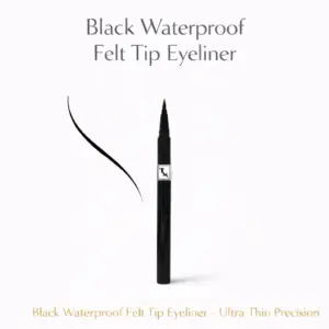 Black waterproof felt tip eyeliner pen with precision tip on white background