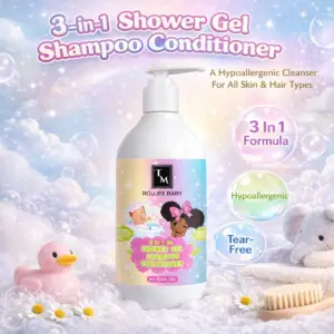 BOUJEE BABY 3-in-1 Shower Gel Shampoo Conditioner hero image showing hypoallergenic baby cleanser bottle on a clean background with soft, playful baby-themed design.