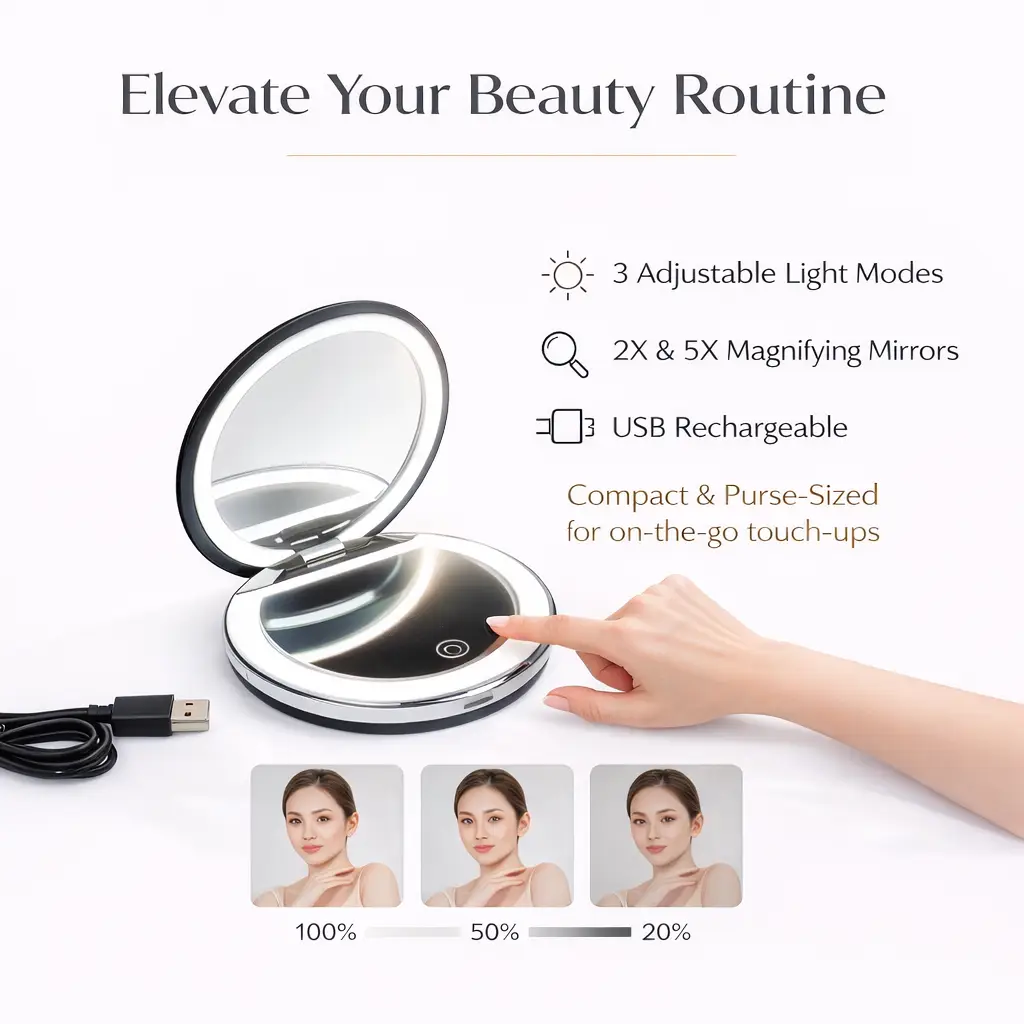 Tina Mattern LED Rechargeable Cosmetic Mirror 2 LED rechargeable cosmetic mirror with adjustable light modes and magnifying mirrors