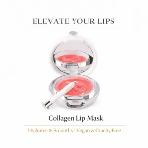Tina Mattern Collagen Lip Mask hero image with open compact and pink lip treatment on white background