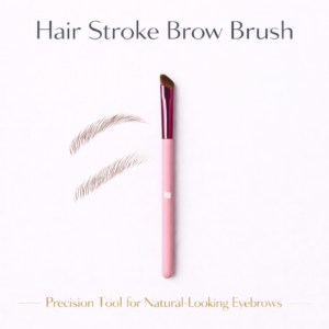 Hair Stroke Brow Brush hero image with pink handle and angled precision bristles on white background