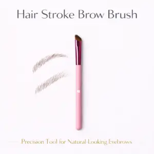 Hair Stroke Brow Brush hero image with pink handle and angled precision bristles on white background