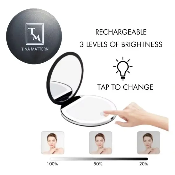 Tina Mattern LED Rechargeable Cosmetic Mirror | Purse-Sized, Adjustable Light Modes - Image 3
