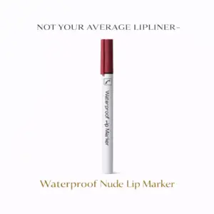 Tina Mattern Waterproof Nude Lip Marker hero image showing a white lip marker with nude cap and felt-tip applicator on white background