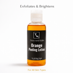 Tina Mattern Orange Peeling Lotion exfoliating facial toner in clear bottle on white background