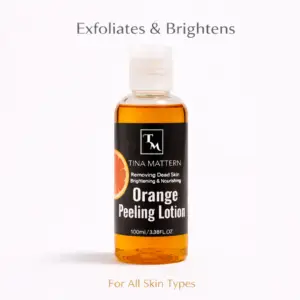 Tina Mattern Orange Peeling Lotion exfoliating facial toner in clear bottle on white background