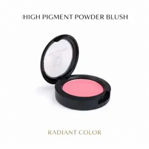 Tina Mattern High Pigment Powder Blush hero image showing open black compact with bright pink blush on white background