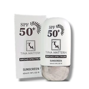 Tina Mattern Sunscreen bottle with SPF 30, broad-spectrum protection.”