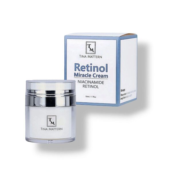 Tina Mattern Retinol & Niacinamide Night Cream for anti-aging and pore refining. 100% natural formula with Hyaluronic Acid for hydrated, smooth skin.