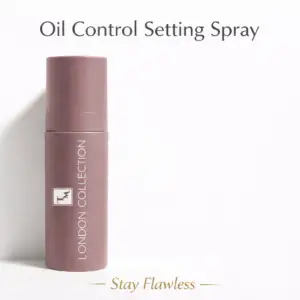 Tina Mattern Oil Control Setting Spray hero image with mauve London Collection bottle on white background