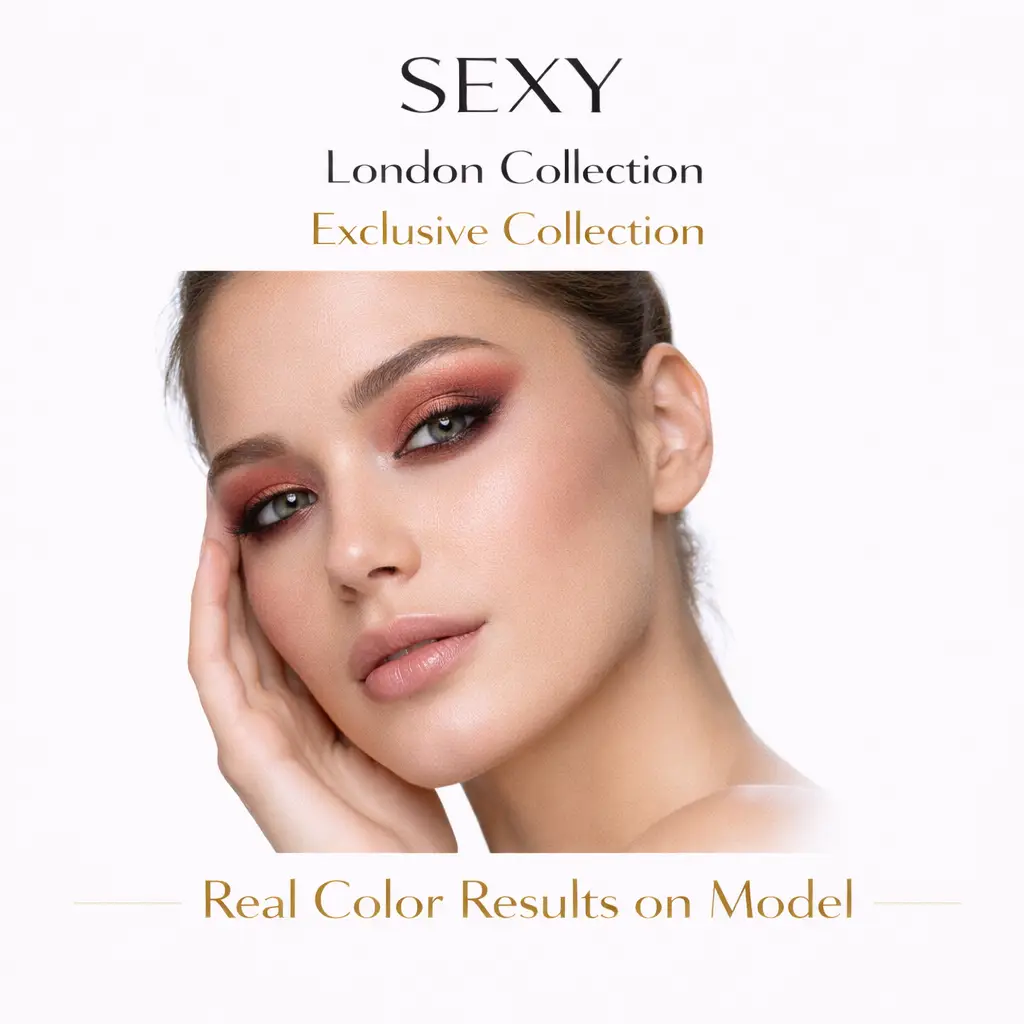 Tina Mattern London Collection 9-Palette Sexy Eyeshadow 2 Model wearing SEXY London Collection exclusive eyeshadow palette showcasing warm burgundy and gold tones