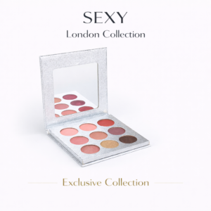 SEXY London Collection Exclusive Eyeshadow Palette open in metallic silver compact on white background