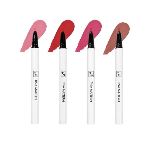 Tina Mattern Waterproof Lip Marker in white with a red cap and precise marker tip, ideal for both lining and coloring lips.