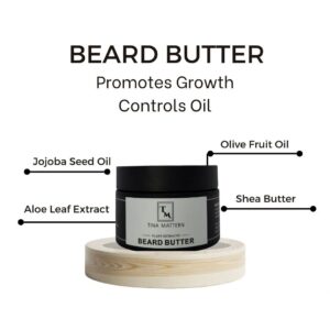 Tina Mattern Plant Extract Beard Butter for nourishing, hydrating, and softening beards. Non-greasy formula with essential oils and shea butter.