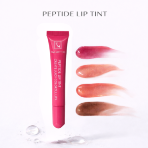 Tina Mattern Peptide Lip Tint hero image showing a burgundy lip tint tube centered on a white background