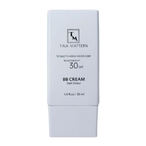 Tina Mattern Tinted Moisturizer with SPF 30 in sleek packaging, available in light, medium, and dark shades.