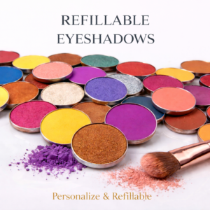 Tina Mattern Refillable Eyeshadows arranged in vibrant high-pigment color pans on a white background