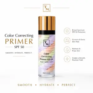 Tina Mattern Three-Color Face Repair Isolation Cream SPF 50 in a clear pump bottle on a white background