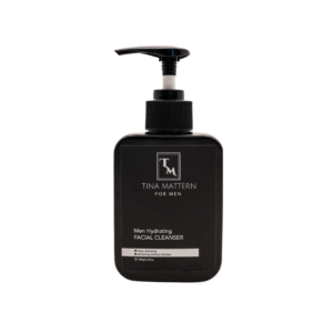 Tina Mattern Men Hydrating Facial Cleanser in a black pump bottle. Deep cleansing formula with Witch Hazel and Tea Tree Oil for a refreshed, oil-free complexion.