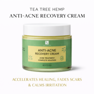 Tina Mattern Tea Tree Hemp Anti-Acne Recovery Cream in glass jar on white background