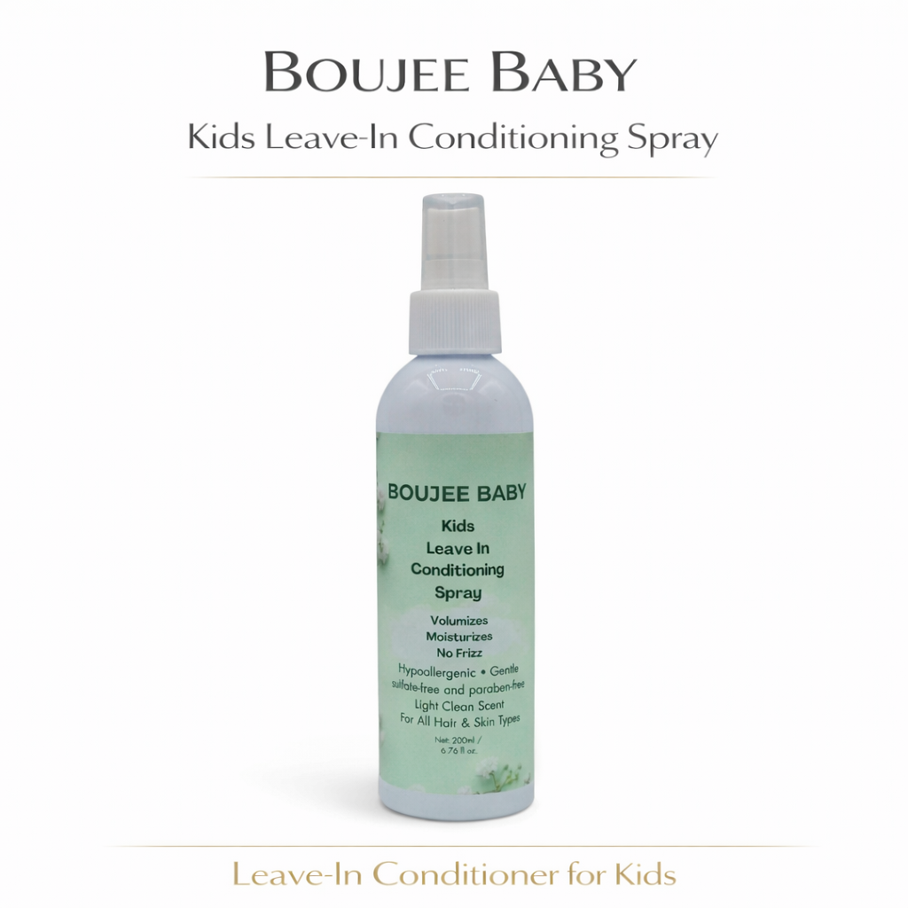 Boujee Baby Hypoallergenic Leave-In Conditioning Spray – Volumizes, Moisturizes & Detangles 1 Boujee Baby Kids Leave-In Conditioning Spray bottle on white background