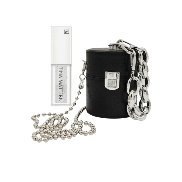 Tina Mattern Chic Bucket Satchel in black or white with silver accents with free lip plump oil