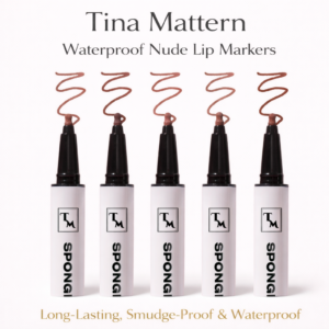 Tina Mattern Waterproof Nude Lip Markers arranged in five shades on a white background.