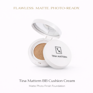 Tina Mattern BB Cushion Cream matte photo finish foundation in compact case