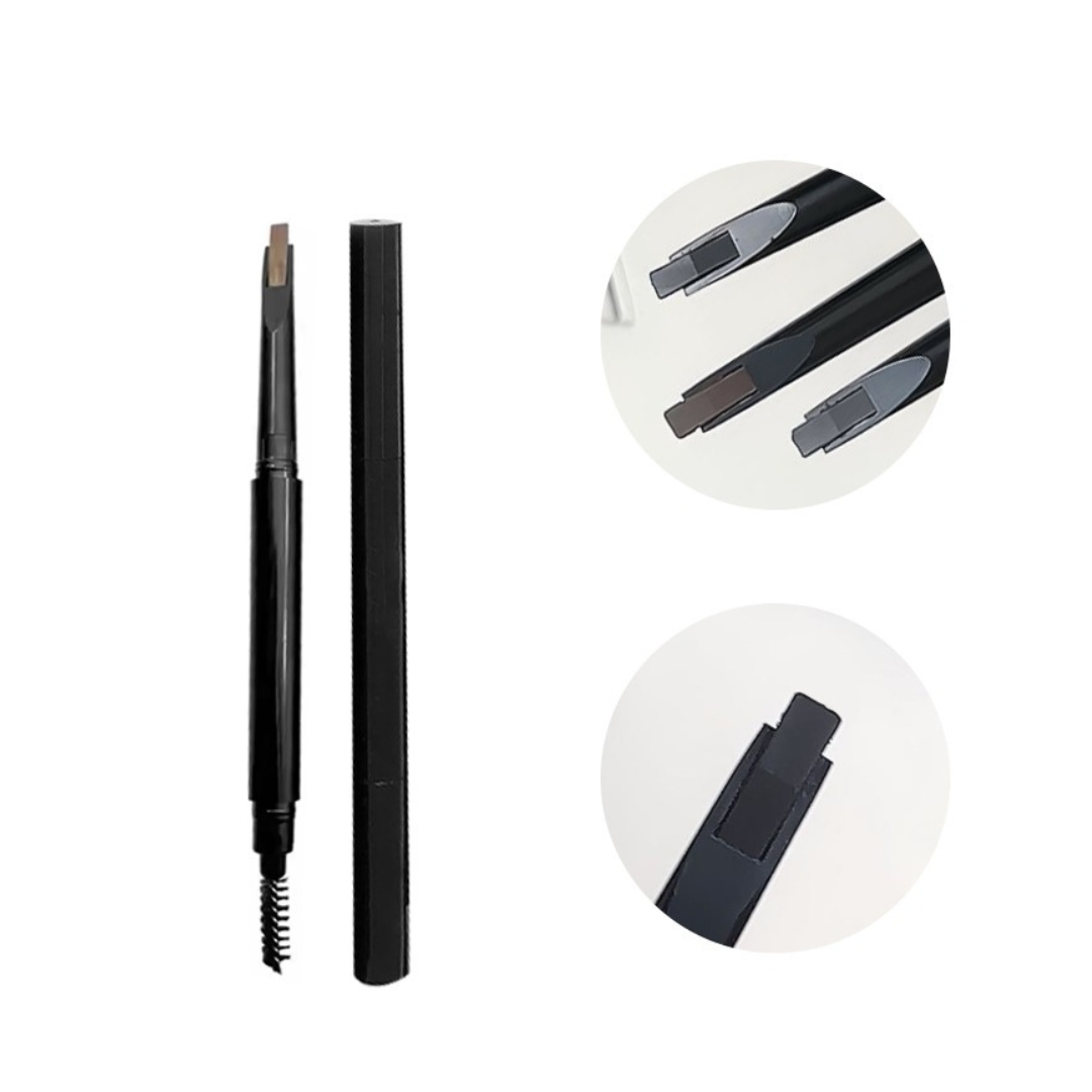Tina Mattern Eyebrow Pencil with Brush – Vegan, Waterproof, Long-Lasting Mineral Brow Definer 1 Tina Mattern Eyebrow Pencil shown with cap off and close-up views of angled tip in multiple colors