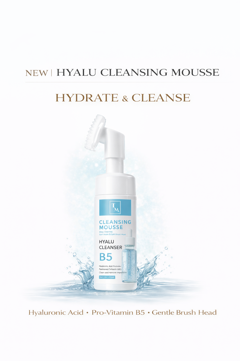 Tina Mattern Cleansing Mousse – Hyalu Cleanser B5 Deep Hydration Foaming Face Wash with Soft Brush Head | Hyaluronic Acid + Vitamin B5 | 150ml 1 Tina Mattern Hyalu Cleansing Mousse with hyaluronic acid and vitamin B5 gentle brush cleanser