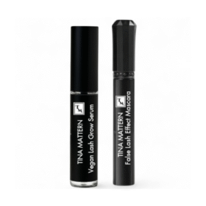 Tina Mattern Lash Duo Set featuring Vegan Lash Growth Serum and False Lash Effect Mascara in sleek black packaging