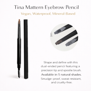 Tina Mattern Eyebrow Pencil with dual-ended precision tip and spoolie brush on a white background