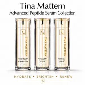 Tina Mattern Advanced Peptide Serum Collection featuring Hyaluronic, Vitamin C, and Retinol peptide serums