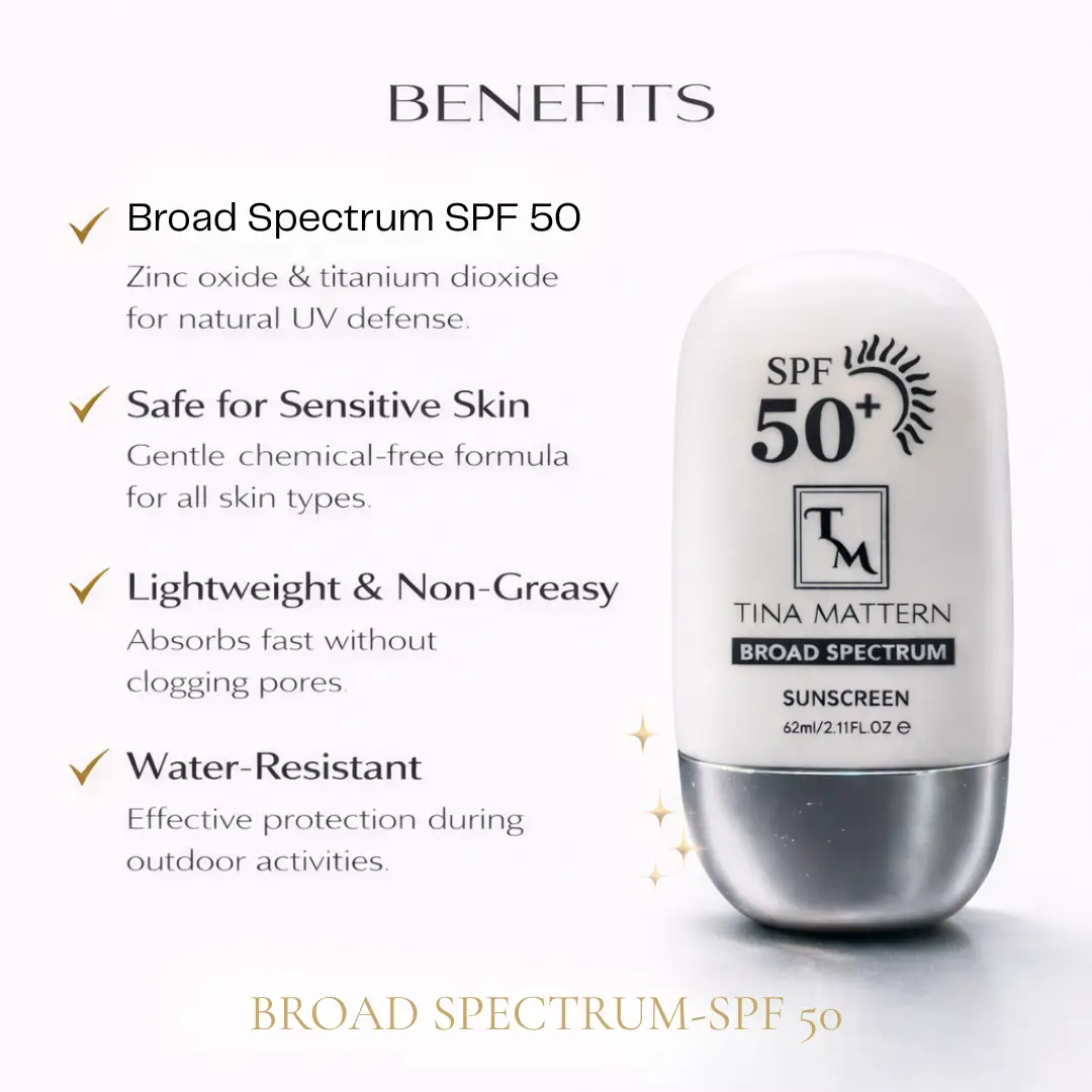 Tina Mattern Sunscreen SPF 50 – Broad Spectrum, Vegan, Lightweight Protection 2 Tina Mattern SPF 50 sunscreen benefits image broad spectrum UV protection lightweight non greasy water resistant sunscreen